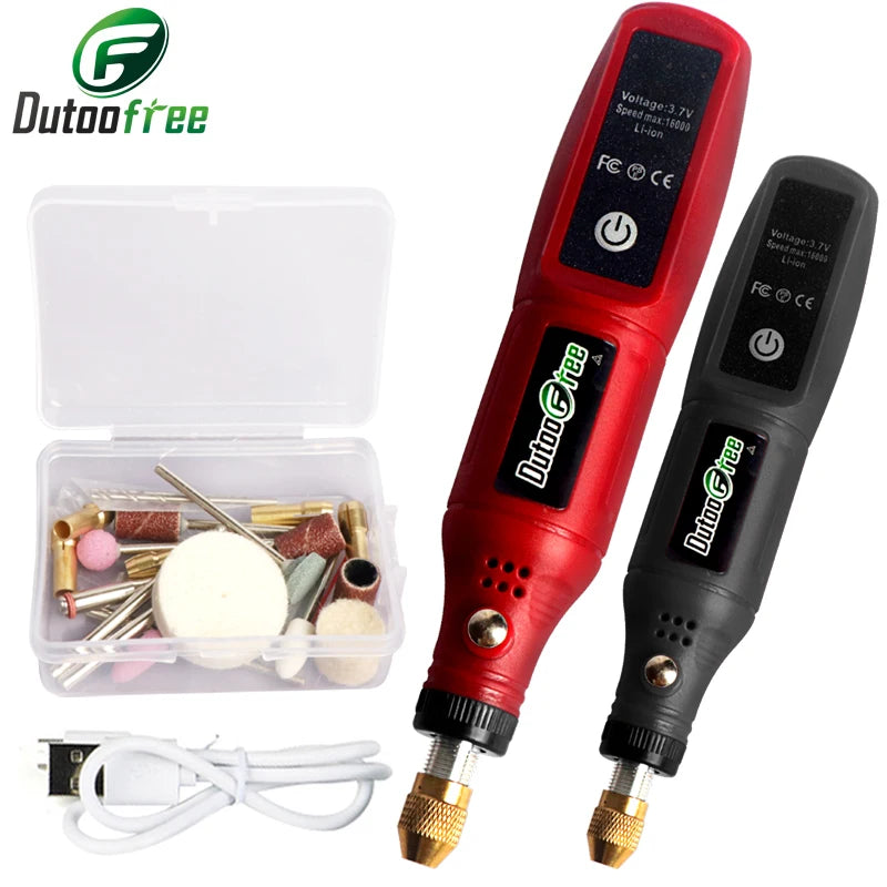 Kit Mini Ferramenta Rotativa Sem Fio USB – Caneta de Gravação para Madeira, Joias, Metal e Vidro + 24 Acessórios