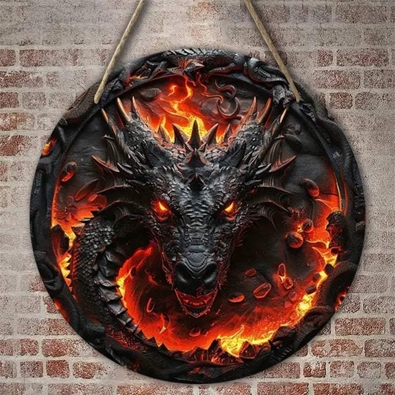 2 Peças de Arte de Parede 2D – Dragão Negro e Chamas (8 Polegadas)