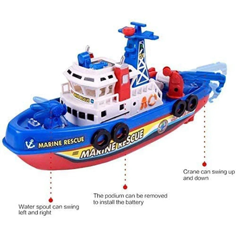 Barco de Resgate Elétrico com Luz e Som – Brinquedo Infantil de Bombeiro Marítimo | Lancha para Banho e Piscina