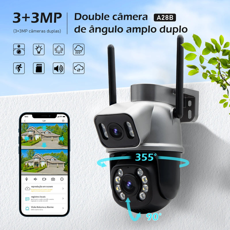 Câmera de Segurança Wi-Fi Externa 3MP HD à Prova d’Água – Monitoramento Remoto com Visão Noturna e Conexão Sem Fio via App ICSEE