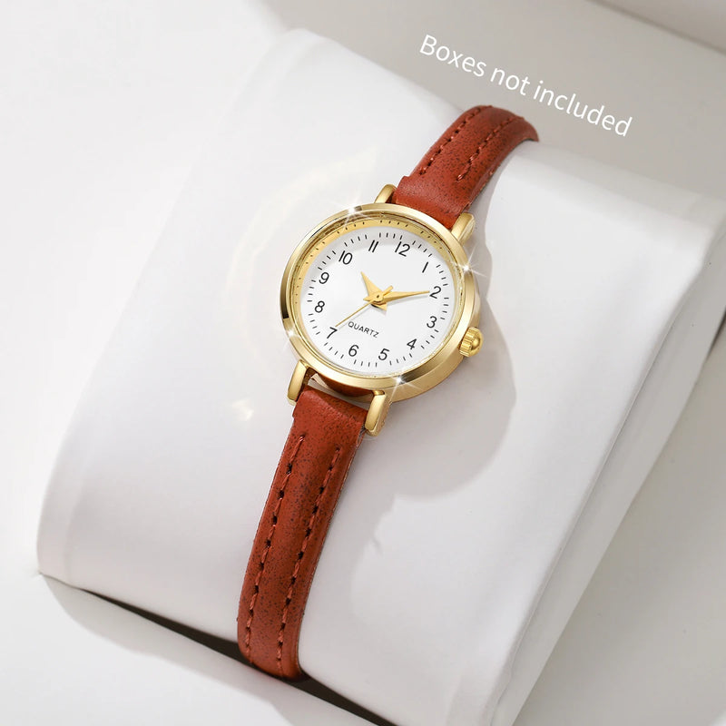 Relógio Feminino Elegante – Mostrador Romano Pequeno, Pulseira de Couro, Estilo Clássico e Sofisticado