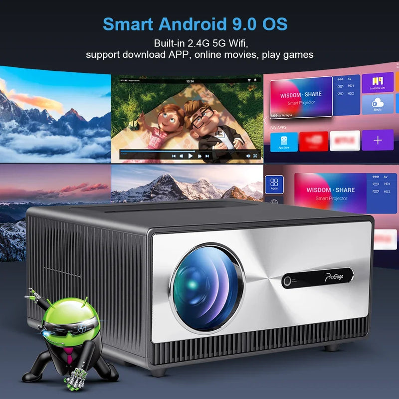 Projetor PG600W Full HD 1080p Nativo – Android, 4K, Wi-Fi 5G, Auto Foco, 3D, Cinema em Casa e Uso Externo