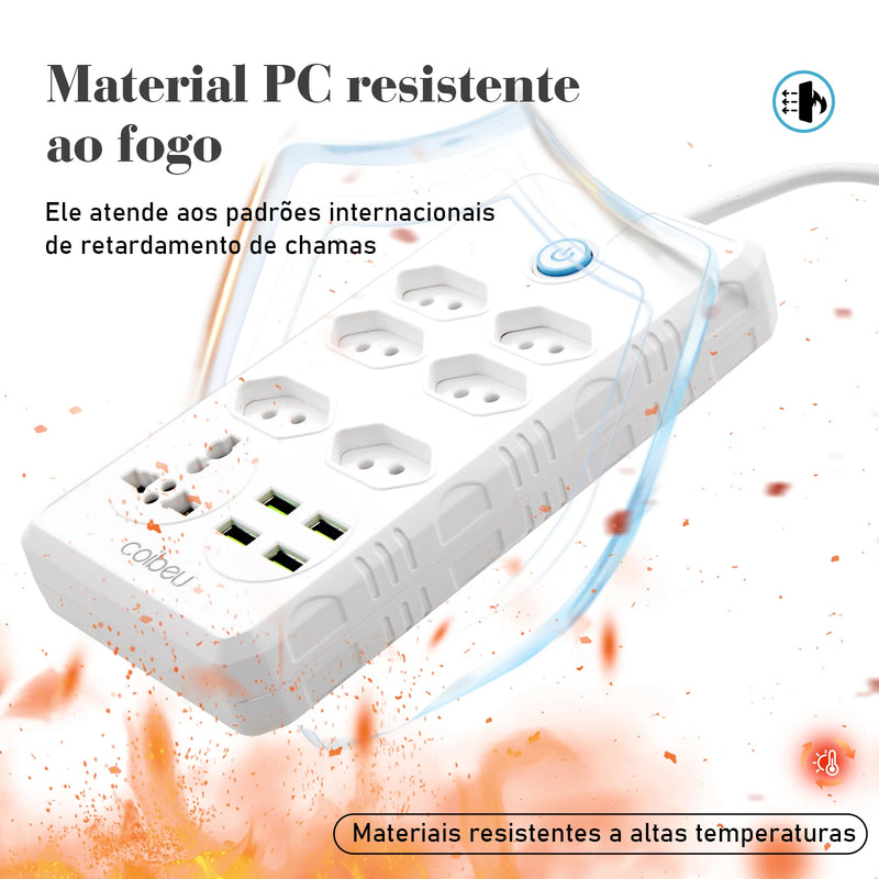 Extensão Elétrica 5m com Filtro de Linha + Saídas USB – Padrão Brasil
