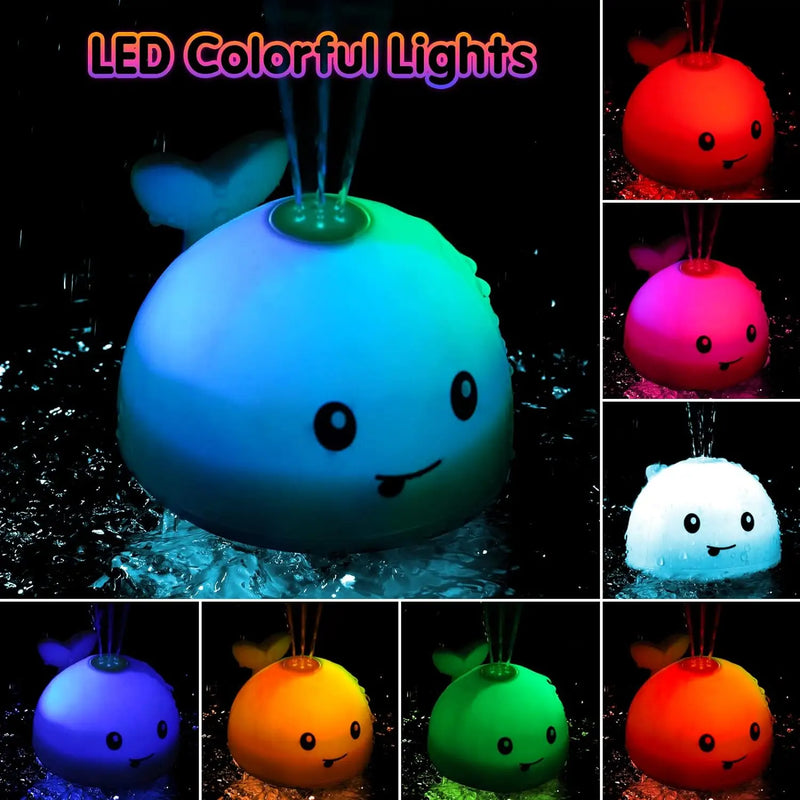 Brinquedo de Banho Bebê Baleia – Fonte com Luz LED e Jato d’Água Automático para Banheira (6 a 18 Meses