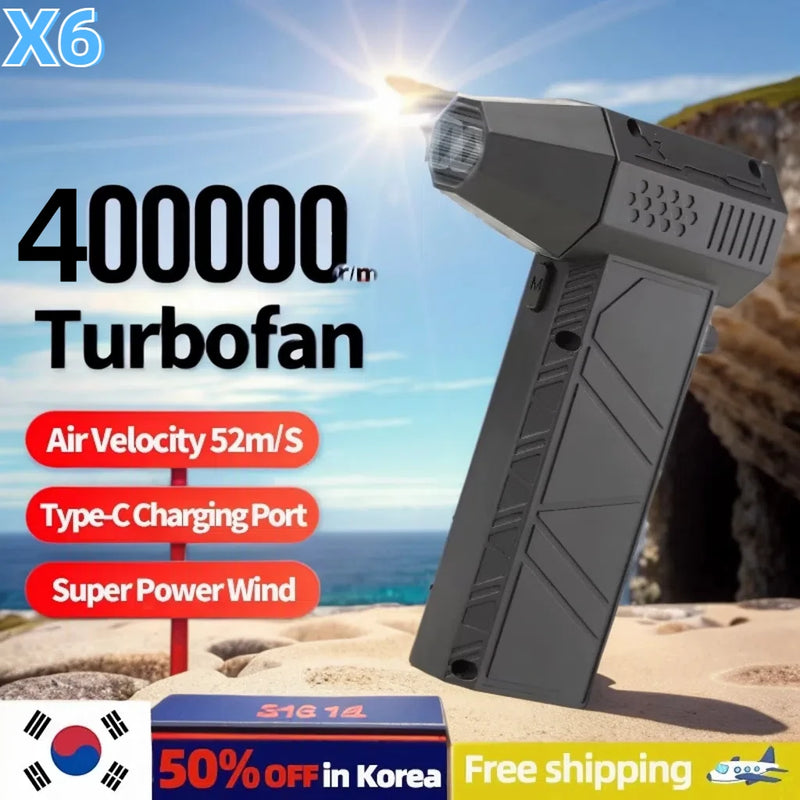 Mini Soprador Turbo 400.000 RPM – Limpeza a Jato com Vento Forte 53m/s | Aspirador de Poeira Recarregável Tipo-C