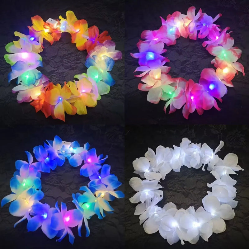 Tiara Coroa de Flores LED Havaiana – Headband Iluminado Glow para Festa, Casamento, Aniversário, Natal e Festival
