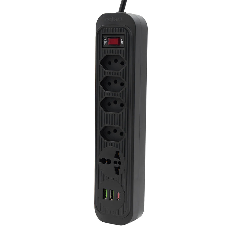 Filtro de Linha com Extensão e Entradas USB – 10A, 100–220V | Tomada com Proteção e Plugue Padrão Brasileiro