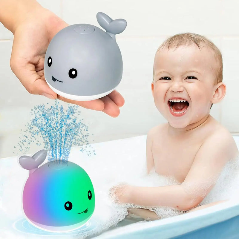 Brinquedo de Banho Bebê Baleia – Fonte com Luz LED e Jato d’Água Automático para Banheira (6 a 18 Meses