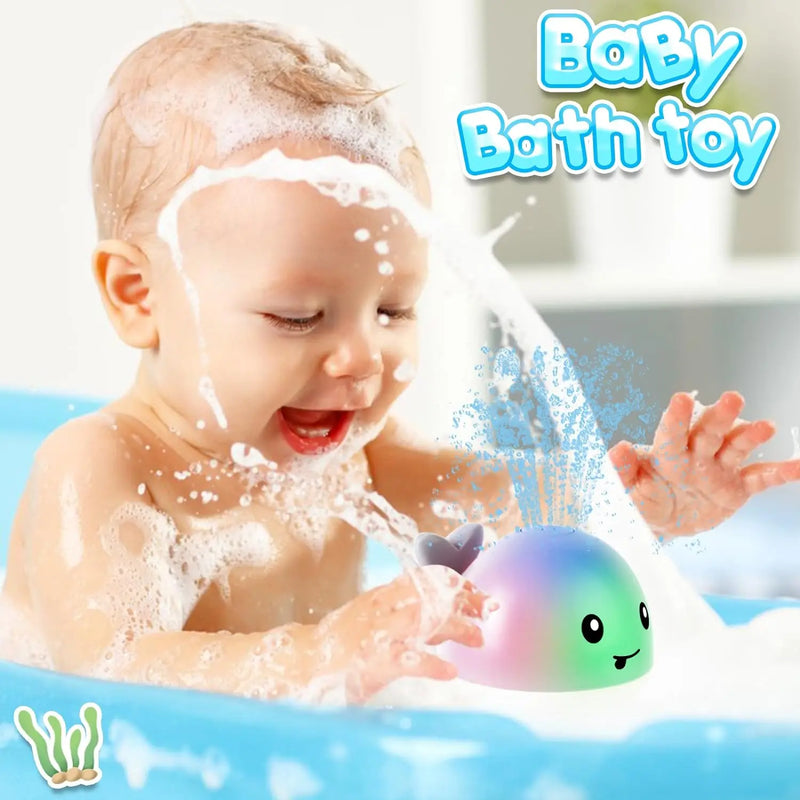 Brinquedo de Banho Bebê Baleia – Fonte com Luz LED e Jato d’Água Automático para Banheira (6 a 18 Meses