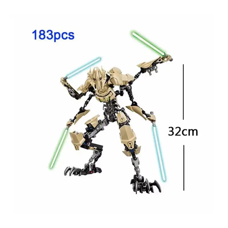 Figura de Ação Star Wars General Grievous 32cm – KSZ714 Robô de Brinquedo com Sabres de Luz | Modelo de Combate Blocos de Montar Presente