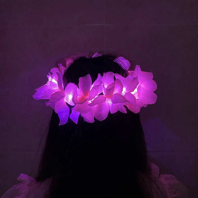 Tiara Coroa de Flores LED Havaiana – Headband Iluminado Glow para Festa, Casamento, Aniversário, Natal e Festival