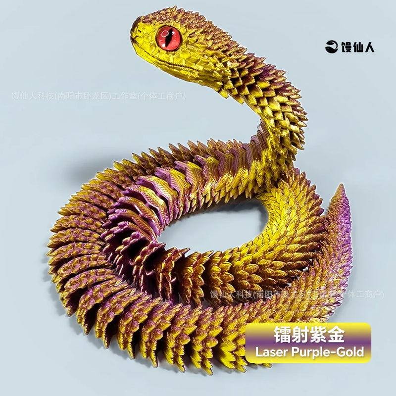 Cobra Articulada 3D Impressa – Brinquedo Sensorial Realista com Juntas Móveis, Modelo de Simulação Animal para Crianças e Adultos