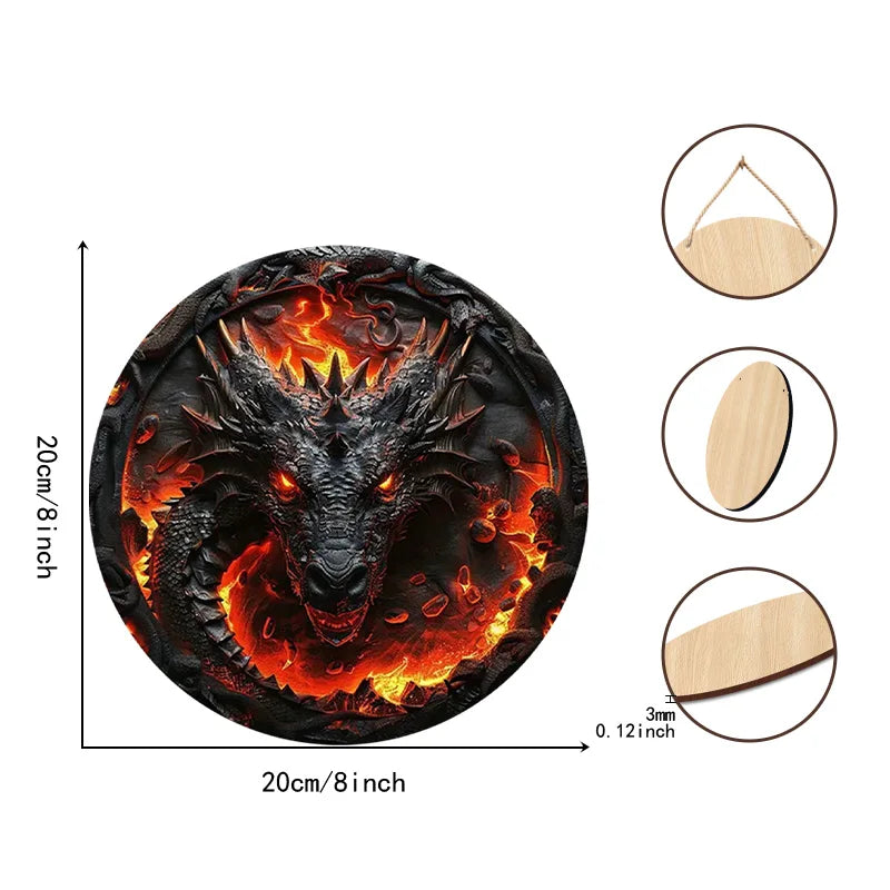 2 Peças de Arte de Parede 2D – Dragão Negro e Chamas (8 Polegadas)