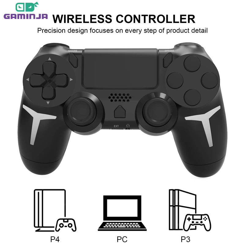 Controle Gamer Sem Fio GAMINJA – Compatível com PS4, PS3 e PC, com Giroscópio de 6 Eixos, Vibração Dupla e Touchpad Integrado via Bluetooth