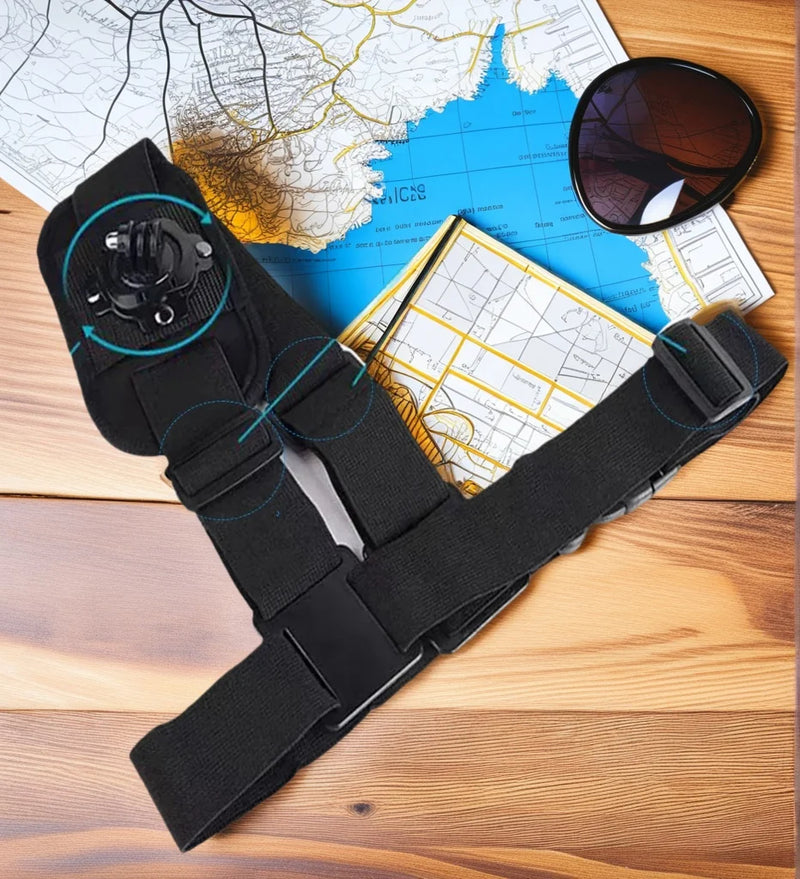 Suporte de Ombro 360° Wrumava para GoPro Hero 3 a 13, Insta360, Xiaomi Yi – Alça Ajustável Ergonômica Preta
