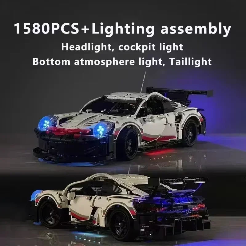 Peças Carro de Corrida Técnico RC – Kit de Blocos de Montar com Motor Elétrico, LED e Controle Remoto