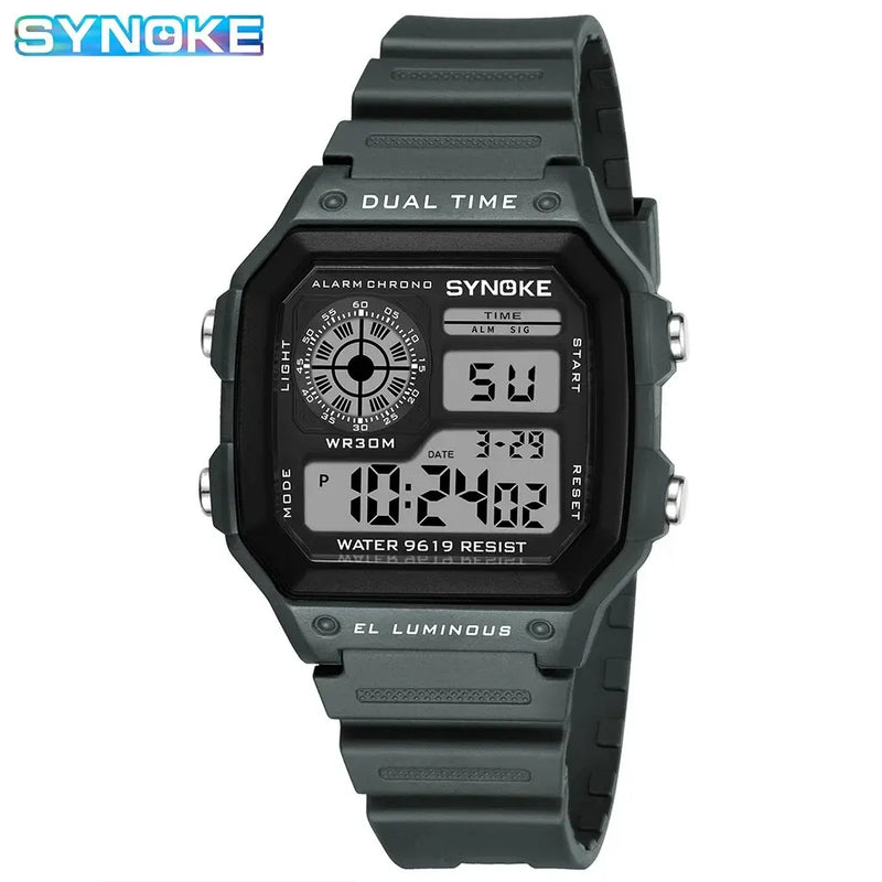 Relógio Masculino Digital Militar SYNOKE – Esportivo, Cronômetro, à Prova d’Água e com Iluminação Noturna