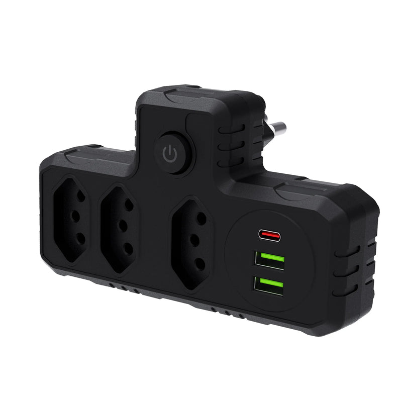 Filtro de Linha com Extensão e Entradas USB – 10A, 100–220V | Tomada com Proteção e Plugue Padrão Brasileiro