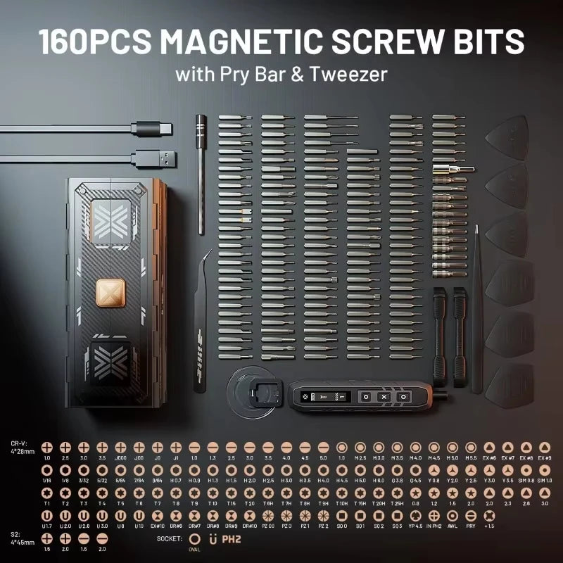 Conjunto de Chaves de Fenda Magnéticas 180 em 1 com Parafusadeira Elétrica – Kit de Precisão para Manutenção e Reparo de Dispositivos | Presente Perfeito para Homens