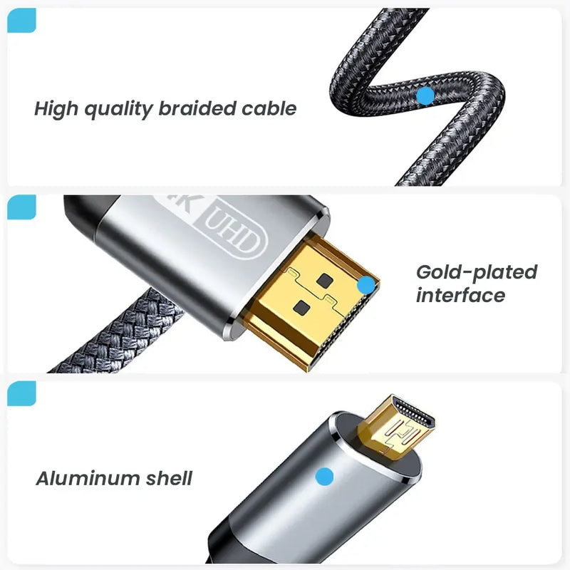 Cabo NIERO Micro HDMI para HDMI Macho a Macho – Braided 2.0, 4K@60Hz / 2K@165Hz, 18Gbps