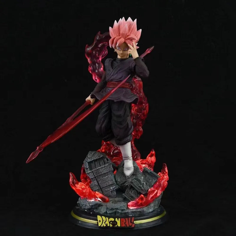 Estátua Dragon Ball Z Zamasu e Goku Black – 28cm com Base Iluminada | Figura de Ação em PVC para Colecionadores e Fãs