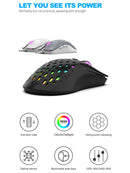 Mouse Gamer Sem Fio – Iluminação Colorida, DPI Ajustável, Design Honeycomb Moderno e Leve