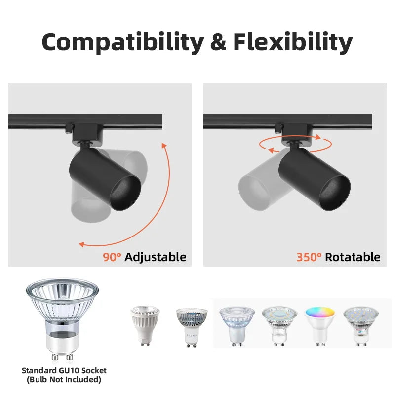 Kit Completo de Trilho com Spots LED — Iluminação de Teto com Lâmpadas GU10 Substituíveis para Sala e Quarto
