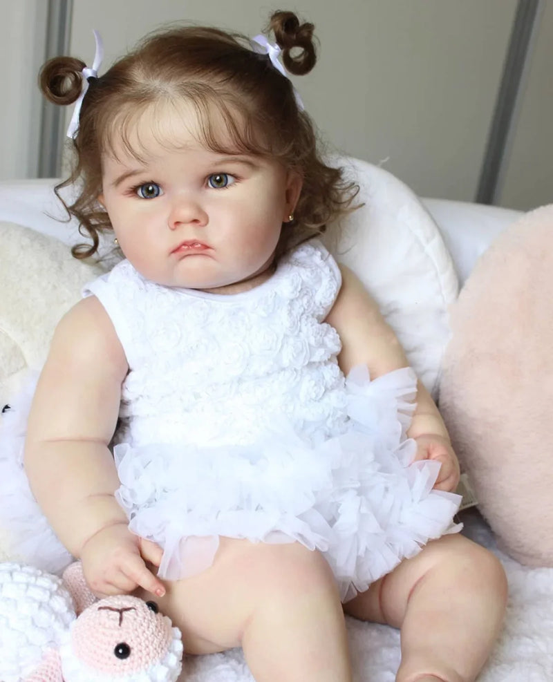 Boneca Reborn Realista 60cm BZDOLL – Silicone Macio, Pintura 3D e Veias Visíveis, Feita à Mão – Presente de Aniversário para Menina