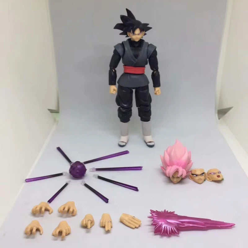 Dragon Ball Z Action Figure Black Goku Super Saiyan Rose 14cm com Acessórios – Modelo Anime Colecionável DBZ