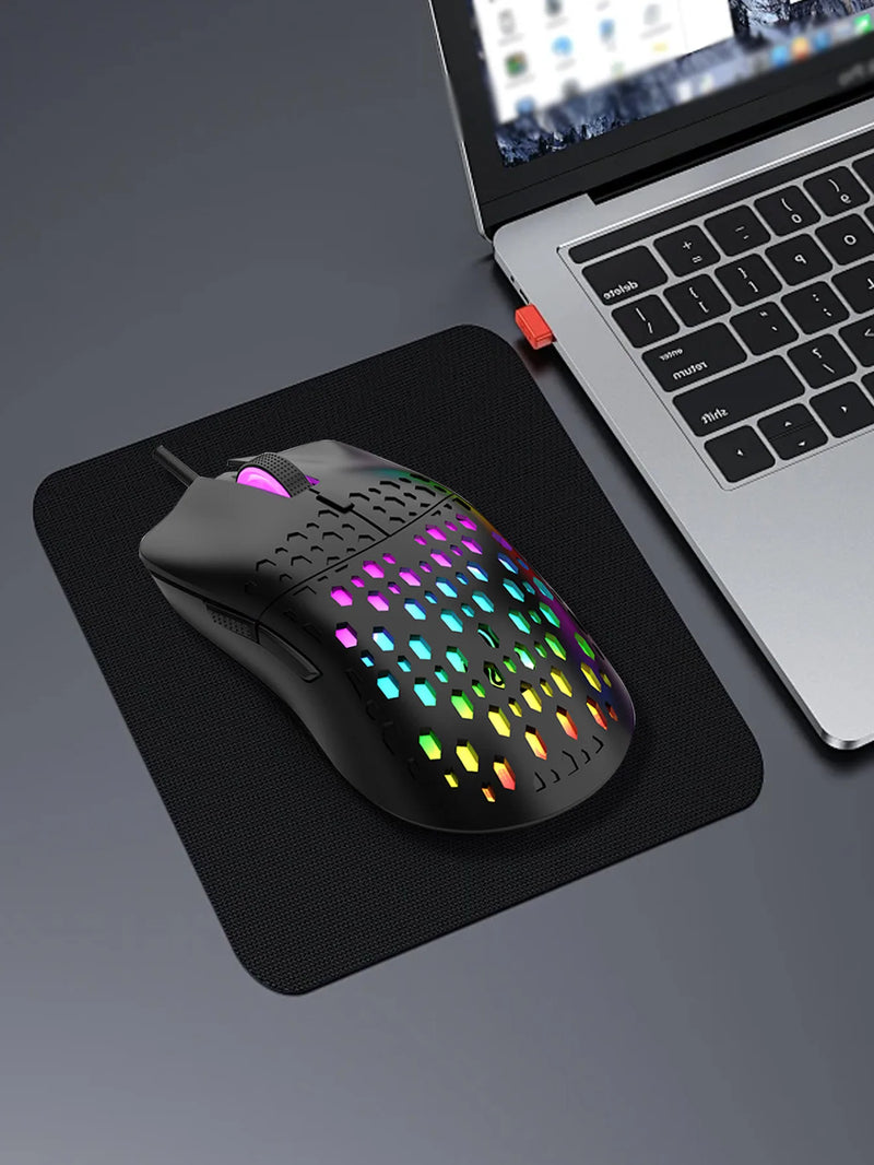 Mouse Gamer Sem Fio – Iluminação Colorida, DPI Ajustável, Design Honeycomb Moderno e Leve