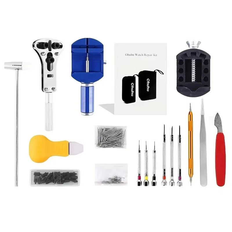 Kit Completo 147 Peças para Reparo de Relógios – Abridor de Caixa, Ferramentas de Ajuste de Pulseira, Chaves de Fenda e Bolsa Organizadora
