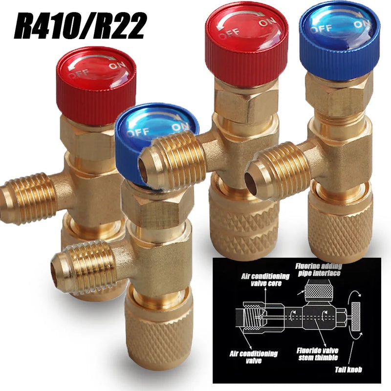 1, 2 ou 4 Válvulas de Segurança para Carga de Gás R410A/R22 – Rosca 1/4" | Adaptador para Ar-Condicionado e Refrigeração