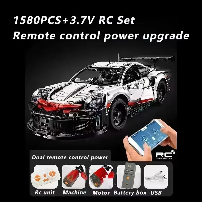 Peças Carro de Corrida Técnico RC – Kit de Blocos de Montar com Motor Elétrico, LED e Controle Remoto