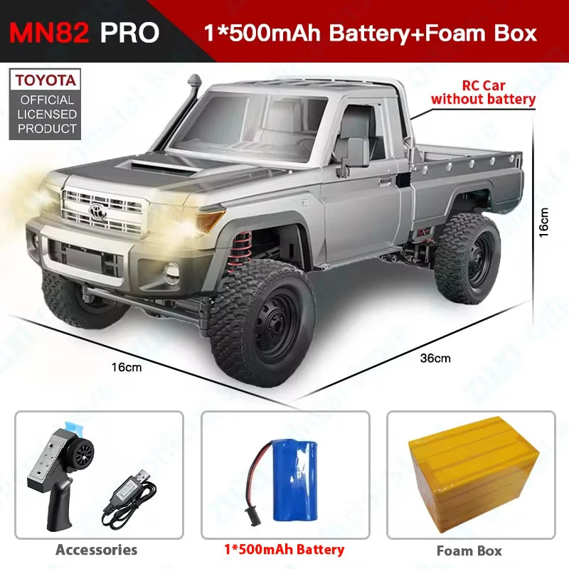 Caminhonete RC 4x4 Escala 1:12 ZWN MN82 PRO – Faróis Controláveis, 2.4G, Off-Road Potente, Brinquedo de Aventura para Crianças