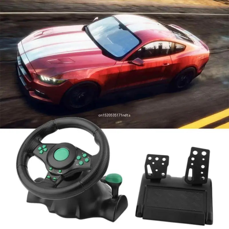 4 em 1 Volante Gamer com Pedais – Rotação 180° com Vibração, USB, Compatível com XB360