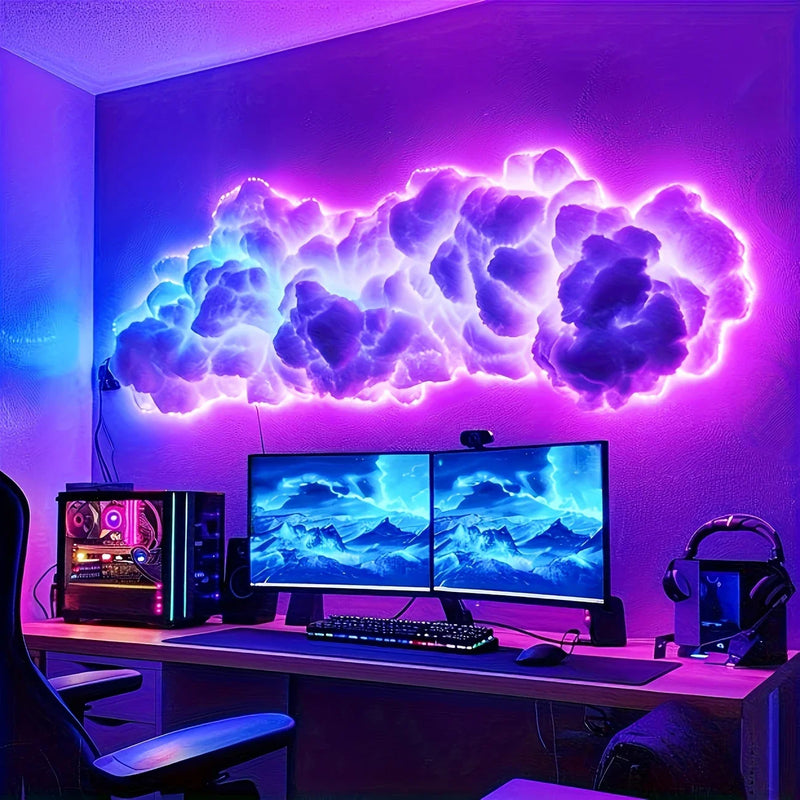 Luminária Inteligente Nuvem 35,43" – Efeitos de Trovão e Música, Ideal para Quarto, Jogos e Decoração Interna