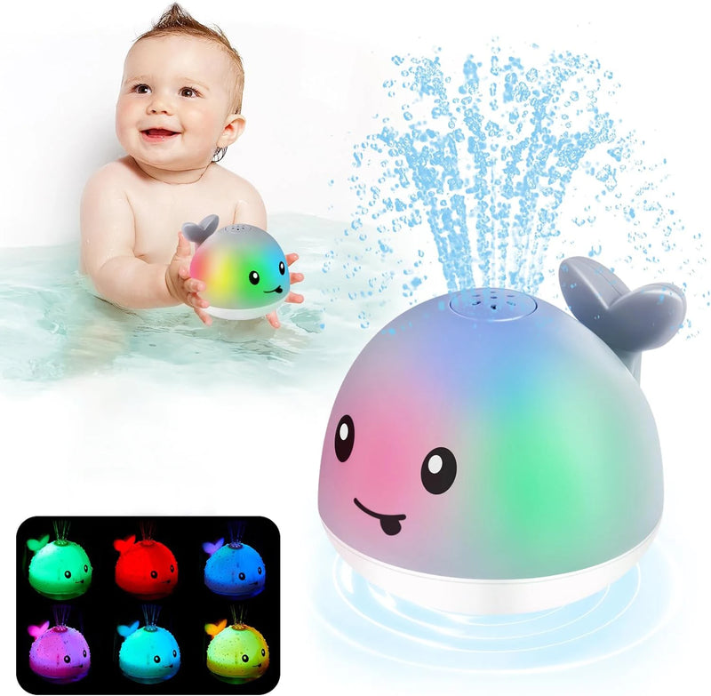 Brinquedo de Banho Bebê Baleia – Fonte com Luz LED e Jato d’Água Automático para Banheira (6 a 18 Meses
