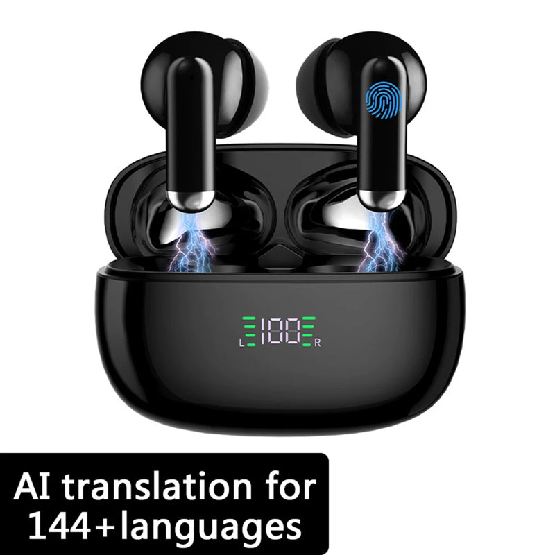 Fones Tradutores AI Bluetooth 5.4 – Tradução em Tempo Real 144 Idiomas, Viagens e Negócios