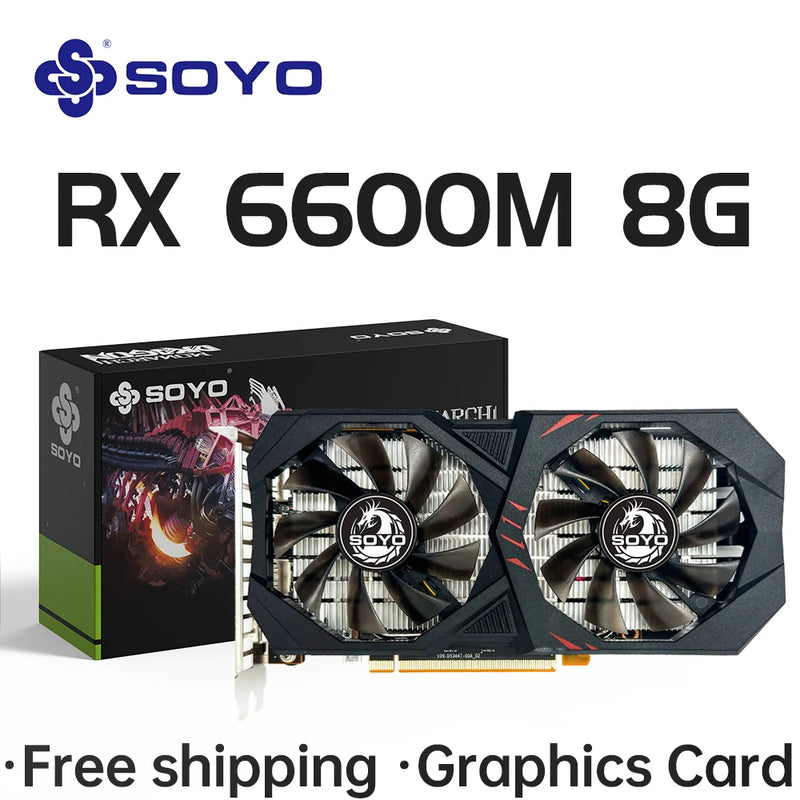 Placa de Vídeo SOYO AMD Radeon RX 6600M 8GB GDDR6 128 Bits PCI-E 4.0 – Desempenho Gamer e Profissional
