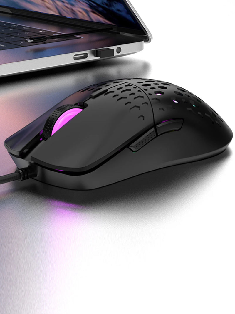 Mouse Gamer Sem Fio – Iluminação Colorida, DPI Ajustável, Design Honeycomb Moderno e Leve