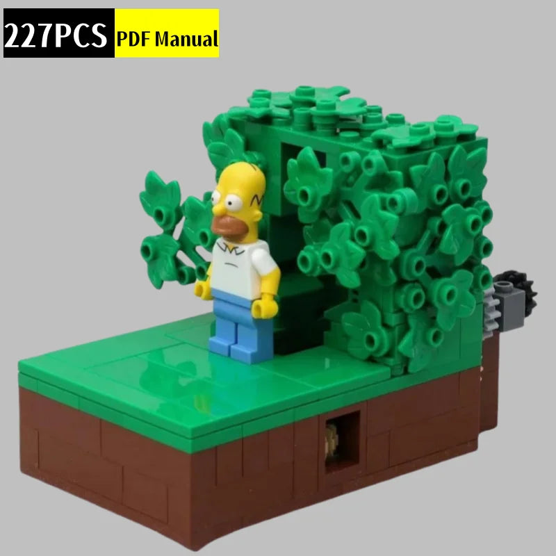 227 Peças Blocos de Montar MOC Homer no Arbusto – Kit de Construção Criativo Tecnológico para Presentes de Natal, Aniversário e Hobby Adulto