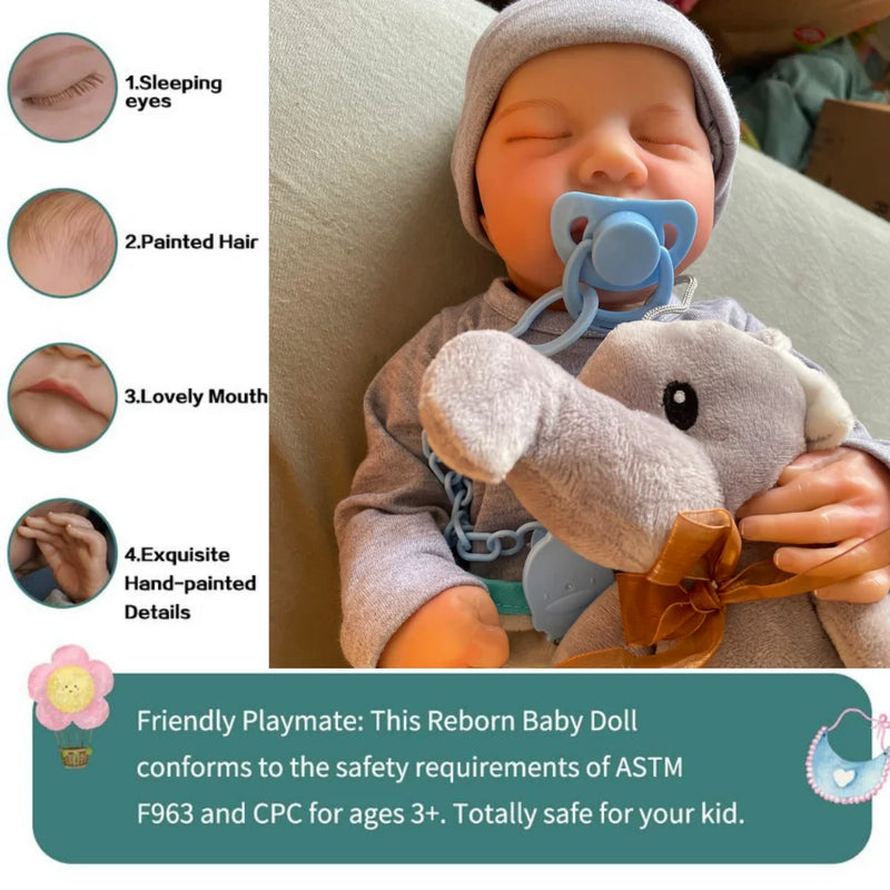 Boneca Reborn Realista Felicia 46cm – Olhos Azuis Abertos, Cabelos Implantados, Pintura 3D e Veias Visíveis – Presente Encantador