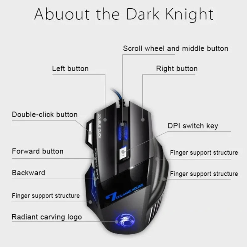 Brasil Mouse X7 botão retroiluminado mouse ergonômico 5500 DPI mouse ajustável, adequado para PC laptop desktop mouse