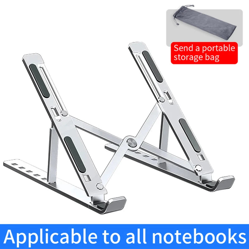 Suporte para Notebook em Alumínio – Ajustável, Dobrável, Portátil e Antiderrapante com Sistema de Resfriamento