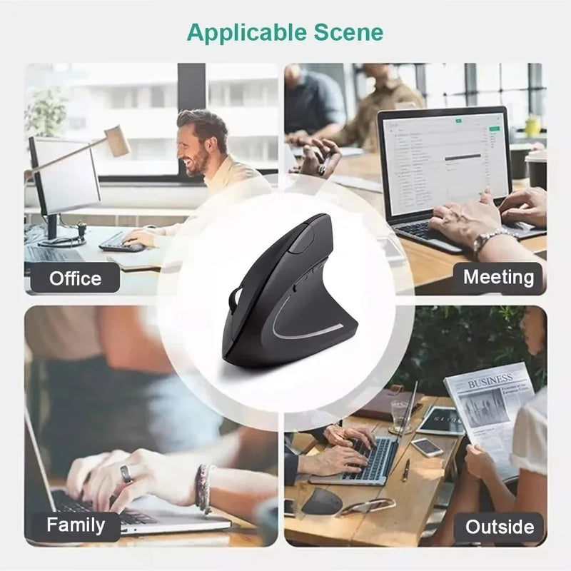 Mouse Vertical Ergonômico Sem Fio 2.4GHz – Conforto Avançado, 6 Botões e DPI Ajustável para Notebook e PC
