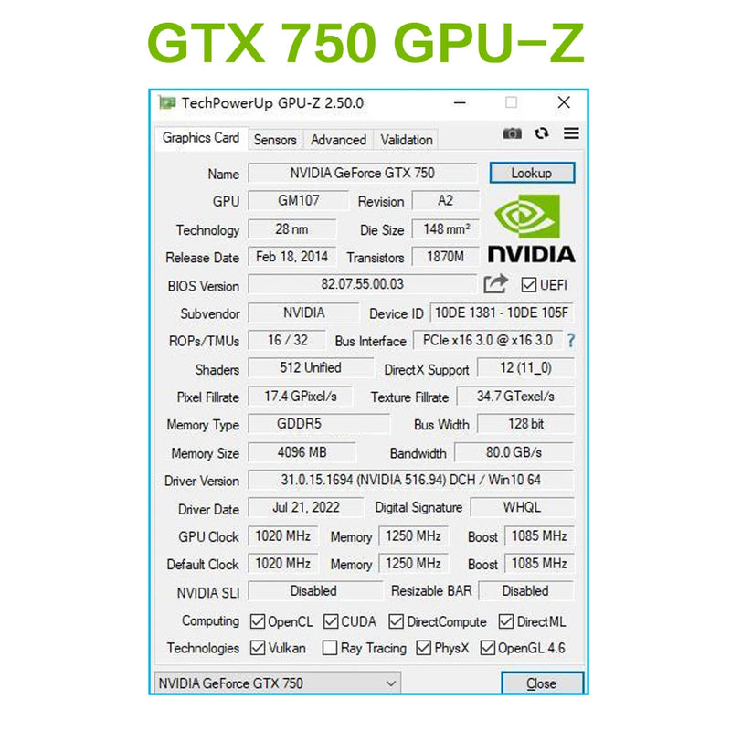 Placa de Vídeo MLLSE GTX 750Ti 4GB GDDR5 – 128 Bits, PCI-E 3.0 | GPU GeForce com HDMI, DVI e VGA para PC Gamer