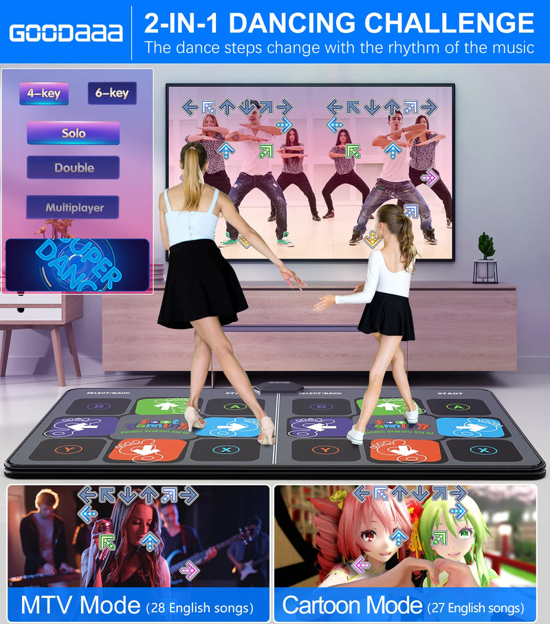 Tapete de Dança Fitness com Controle Duplo – Conectividade sem Fio para TV e PC | Jogo Musical Interativo para Toda a Família