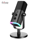 Microfone Dinâmico FIFINE USB/XLR com Mudo por Toque, Controle de Áudio e Saída para Fones – Para PC, PS5/PS4, Mixer e Games – Modelo Ampligame AM8