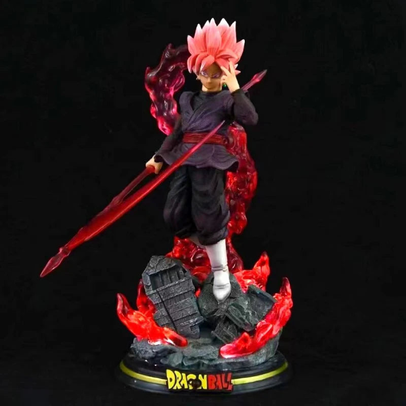 Estátua Dragon Ball Z Zamasu e Goku Black – 28cm com Base Iluminada | Figura de Ação em PVC para Colecionadores e Fãs