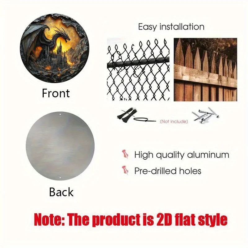 Placa Redonda 2D de Madeira – Dragão Sombrio, Decoração de Parede para Casa, Bar, Clube ou Presente